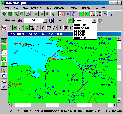 Karte mit Packet-Radio-Stationen und Links