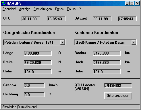 Anzeige des Standorts in HAMGPS